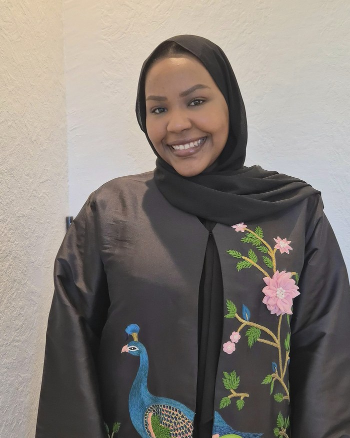 Saga, founder of Saga Abaya, wearing the Regalia abaya